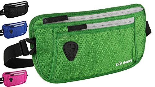SAO ROQUE ® Bauchtasche Damen Herren (S) Reisepasshülle Gürteltasche Reise Gadgets mit RFID Blocker, Hüfttasche stylisch, Geldgürtel flach (Grün) von SAO ROQUE