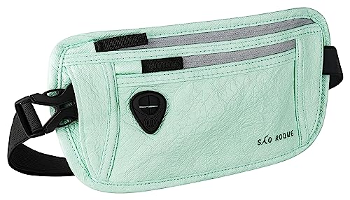 SAO ROQUE ® Bauchtasche Damen Herren (S) Gürteltasche Reise Zubehör Vegan, RFID Blocker, Hüfttasche stylisch, Geldgürtel edle Leder-Optik, flach (Türkis) von SAO ROQUE