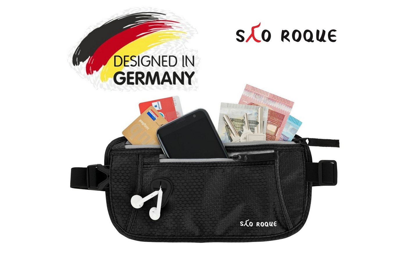 SAO ROQUE Bauchtasche Damen Herren Bauchtasche, RFID Blocker Gürteltasche, flach, Vegan, ultraflach, schweiß- und wasserfest, ultraleicht von SAO ROQUE