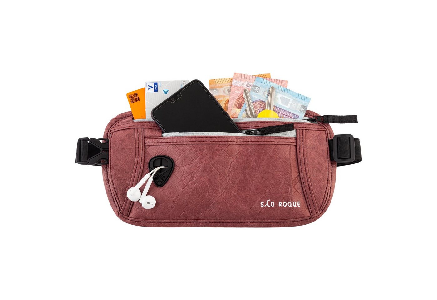 SAO ROQUE Bauchtasche Flache Damen Herren Bauchtasche, Diebstahlsicher RFID Schutz, Vegan, ultraflach, schweiß- und wasserfest, ultraleicht von SAO ROQUE