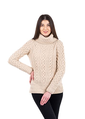 SAOL Aran Irisch Sweater für Damen aus 100% Merinowolle Irland Fisherman Zopfmuster Damen Pullover - Parsnip - X-Groß SAOL Aran Irisch Sweater für Damen aus 100% Merinowolle Irland Fisherman Zopfmuster Damen Pullover - Parsnip - X-Groß von SAOL