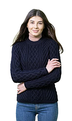 SAOL Damen Kapuzenpullover mit Irischem Aran - blau - Mittel von SAOL