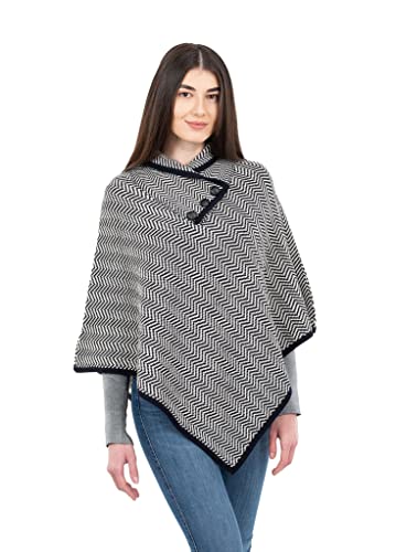 SAOL Damen Poncho mit Fischgrätenmuster, weiche Wollmischung, Fischgrätenmuster, Marineblau, Large-X-Large von SAOL