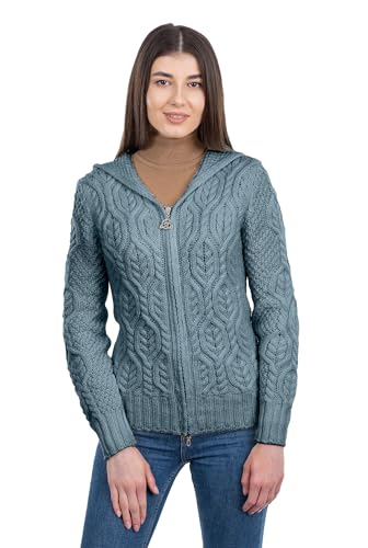 SAOL Damen Strickjacke aus 100% Merinowolle mit Kapuze und Reißverschluss, Oberlicht von SAOL