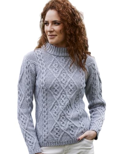 SAOL Damen Strickpullover mit Zopfmuster in Beere(Grau, Groß) von SAOL