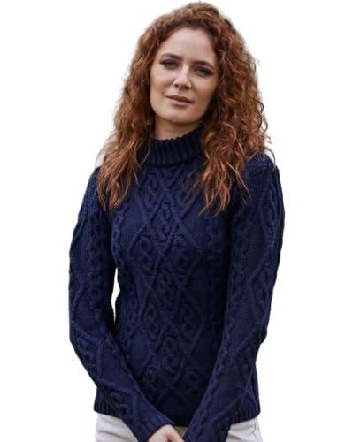 SAOL Damen Strickpullover mit Zopfmuster in Beere,Navy blau von SAOL