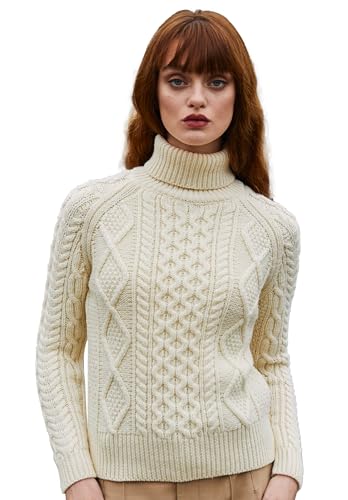 SAOL Damen-Wollpullover, irischer Zopfmusterpullover, hergestellt in Irland(Natürlich, X-Groß) von SAOL