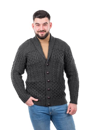 SAOL Herren Strickjacke Merinowolle Strick Schalkragen Lässiger Strickjacke Pullover mit Knöpfen von SAOL