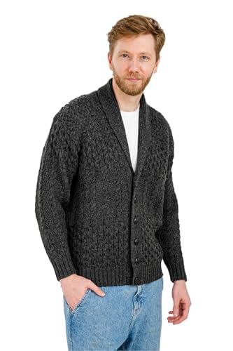 SAOL Herren Strickjacke Merinowolle Strick Schalkragen Lässiger Strickjacke Pullover mit Knöpfen von SAOL