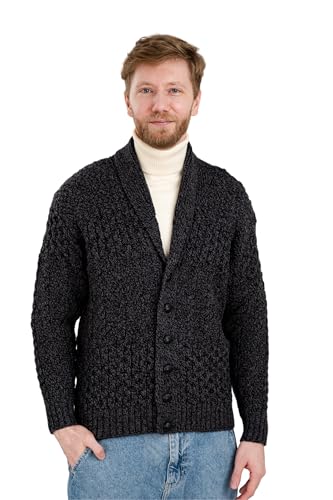SAOL Herren Strickjacke Merinowolle Strick Schalkragen Lässiger Strickjacke Pullover mit Knöpfen von SAOL