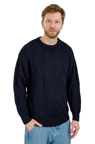 SAOL Irish Strickpullover für Herren Rundhalsausschnitt Aran Pullover, Marine von SAOL