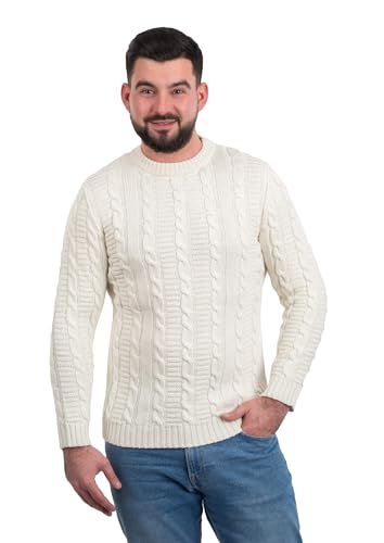 SAOL Herren Pullover mit Rundhalsausschnitt, Weichem Irischem Aran Strickpullover aus Wollmischung von SAOL