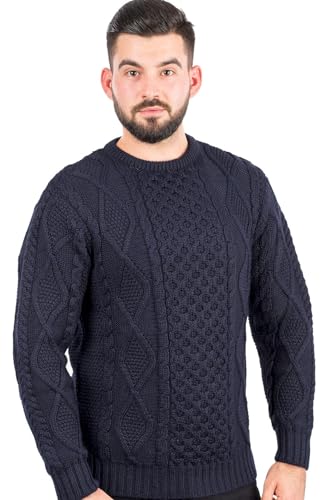 SAOL Irish Strickpullover für Herren Rundhalsausschnitt Aran Pullover, Marine von SAOL