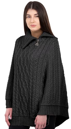 SAOL Poncho mit Wasserfallausschnitt und Reißverschluss(Anthrazitgrau,Groß - X-Groß) von SAOL