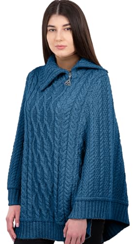 SAOL Poncho mit Wasserfallausschnitt und Reißverschluss(Blaugrün,Groß - X-Groß) von SAOL