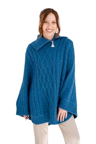 SAOL Poncho mit Wasserfallausschnitt und Reißverschluss(Blaugrün,Klein -Mittel) von SAOL