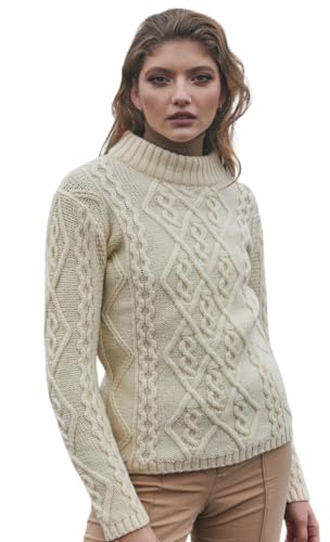 SAOL Pullover mit Zopfmuster aus 100% Merinowolle für Damen hergestellt in Irland von SAOL