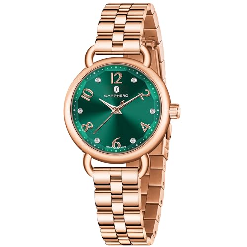 SAPPHERO Damen Armbanduhr - Wasserdicht mit Edelstahlarmband, Kristall Dekoration, Ringförmiges Gehäuse, Stereoskopisches Uhrglas - Luxuriöse Quarz Armbanduhr für Frauen in Gold und Silber. von SAPPHERO