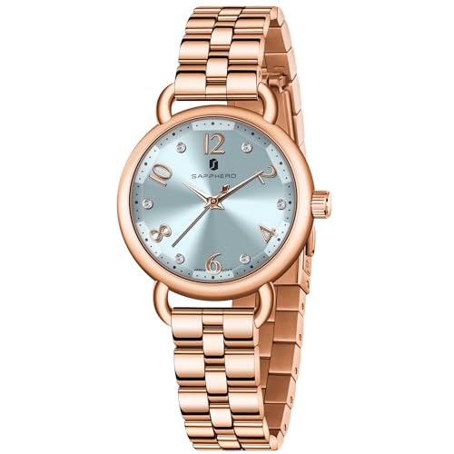 SAPPHERO Damen Armbanduhr - Wasserdicht mit Edelstahlarmband, Kristall Dekoration, Ringförmiges Gehäuse, Stereoskopisches Uhrglas - Luxuriöse Quarz Armbanduhr für Frauen in Gold und Silber. von SAPPHERO