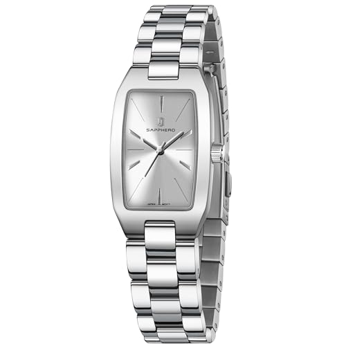 SAPPHERO Damenuhr Analog Quarz Armbanduhr Damen mit Edelstahlband Rechteckiges Gehäuse 5ATM Wasserdicht Uhr Geschenk für Damen Erhältlich Goldene und Silber von SAPPHERO