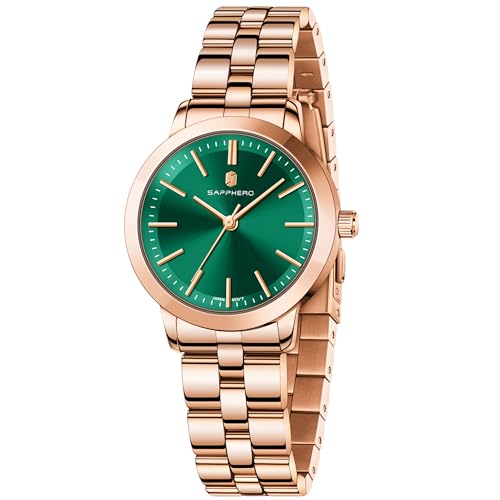 SAPPHERO Damenuhr Analog Quartz Armbanduhr Damen mit Edelstahlarmband 31mm Gehäusegröße 5ATM Wasserdicht Uhr Geschenk für Damen- Erhältlich aus Gold oder Silber von SAPPHERO