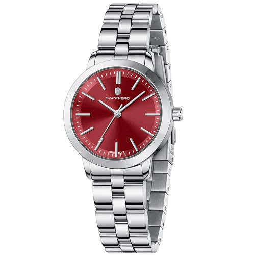 SAPPHERO Damenuhr Analog Quartz Armbanduhr Damen mit Edelstahlarmband 31mm Gehäusegröße 5ATM Wasserdicht Uhr Geschenk für Damen- Erhältlich aus Gold oder Silber von SAPPHERO
