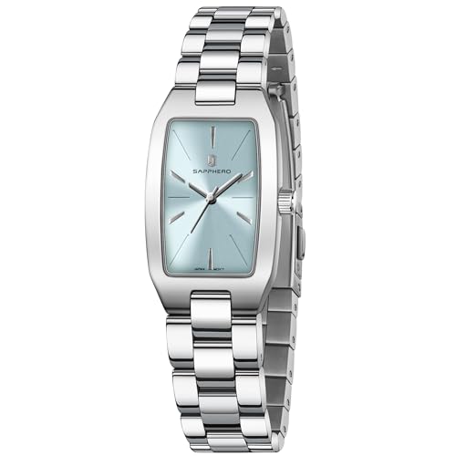 SAPPHERO Damenuhr Analog Quarz Armbanduhr Damen mit Edelstahlband Rechteckiges Gehäuse 3ATM Wasserdicht Uhr Geschenk für Damen Erhältlich Goldene und Silber von SAPPHERO