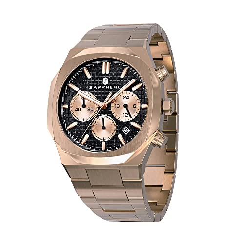 SAPPHERO Herren Uhr Gold Wasserdicht bis 100M Silber Edelstahl Armband Chronograph mit Datum Multifunktions Uhren Retro Uhr Design Casual Business Geschenk Uhren fur Männer von SAPPHERO