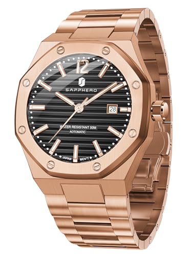 SAPPHERO Herren Uhr Mechanische Automatik Uhren für Mann Datum Luxus Analog 50 Meter Wasserdicht Business Sport Edelstahlband Geschenke von SAPPHERO
