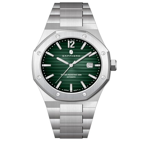 SAPPHERO Herren Uhr Mechanische Automatik Uhren für Mann Datum Luxus Analog 50 Meter Wasserdicht Business Sport Edelstahlband Geschenke von SAPPHERO