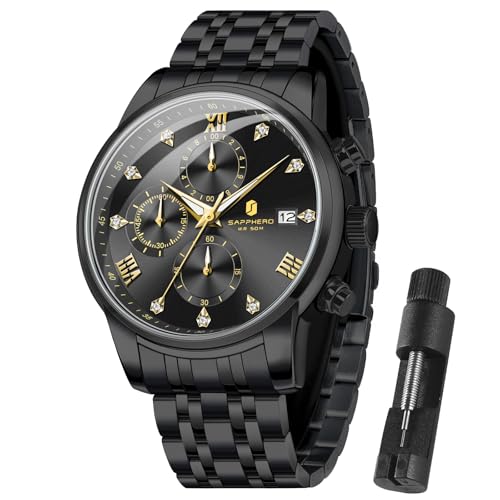 SAPPHERO Uhren Herren Herrenuhr Edelstahl 50m Wasserdicht Armbanduhren Für Herren Leuchtende Stilvolle Herren Geschenk Armbanduhr Datum Analog Quarz Armbanduhren Herren Schwarz-Schwarz SAPPHERO Uhren Herren Herrenuhr Edelstahl 50m Wasserdicht Armbanduhren Für Herren Leuchtende Stilvolle Herren Geschenk Armbanduhr Datum Analog Quarz Armbanduhren Herren Schwarz-Schwarz von SAPPHERO