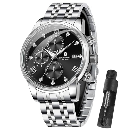 SAPPHERO Uhren Herren herrenuhr Edelstahl 50M wasserdicht armbanduhren für Herren leuchtende stilvolle Geschenk Armbanduhr Datumsanzeige analogem Quarz armbanduhren von SAPPHERO