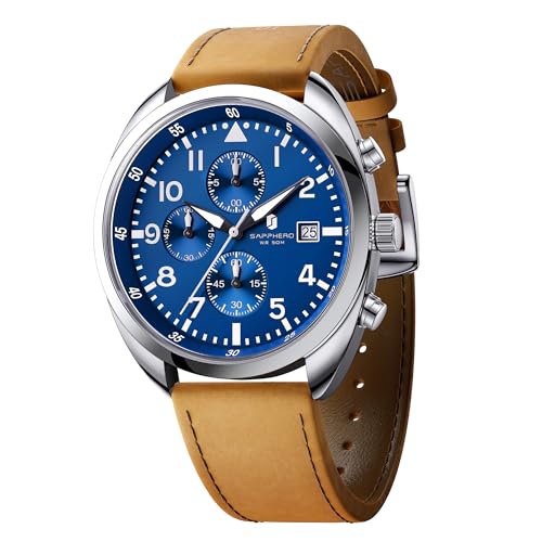 SAPPHERO Uhren Herren, 50 Meter wasserdicht mit Datumsanzeige – modische Freizeit-Armbanduhr mit Chronograph-Funktion von SAPPHERO