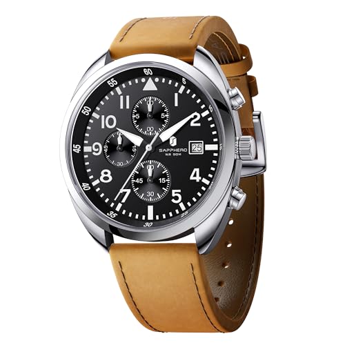 SAPPHERO Uhren Herren, 50 Meter wasserdicht mit Datumsanzeige – modische Freizeit-Armbanduhr mit Chronograph-Funktion von SAPPHERO