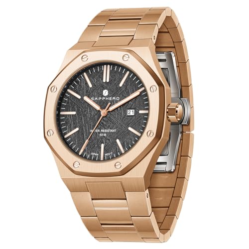 SAPPHERO Uhren Herren 50 Meter wasserdicht Edelstahl achteckigen japanischen Quarzwerk Business Casual mit Datum und Leuchtfunktion von SAPPHERO