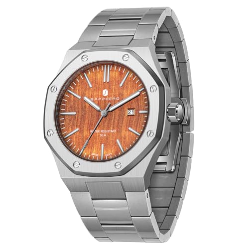SAPPHERO Uhren Herren 50 Meter wasserdicht Edelstahl achteckigen japanischen Quarzwerk Business Casual mit Datum und Leuchtfunktion von SAPPHERO