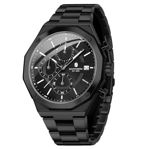SAPPHERO Uhren Herren Chronograph Quarz Armbanduhr Herren 50M Wasserdichtigkeit Herrenuhr Silber Edelstahl Mit Datum Elegantes Geschenk für Männer von SAPPHERO