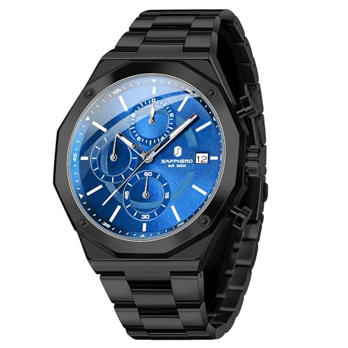 SAPPHERO Uhren Herren Chronograph Quarz Armbanduhr Herren 50M Wasserdichtigkeit Herrenuhr Silber Edelstahl Mit Datum Elegantes Geschenk für Männer SAPPHERO Uhren Herren Chronograph Quarz Armbanduhr Herren 50M Wasserdichtigkeit Herrenuhr Silber Edelstahl Mit Datum Elegantes Geschenk für Männer von SAPPHERO