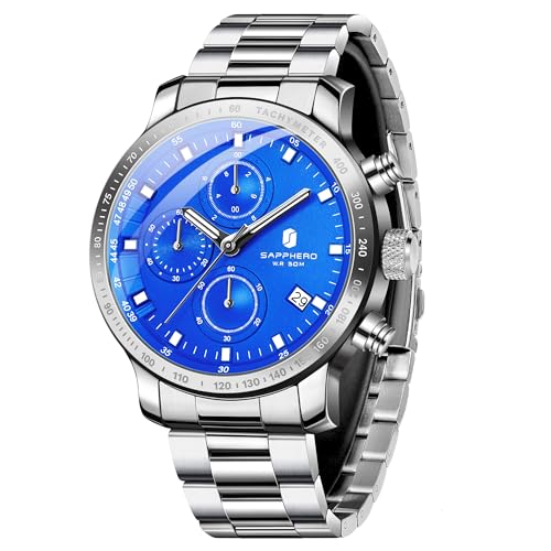 SAPPHERO Uhren Herren Chronograph Herrenuhren Analog Quarz, 50M Wasserdicht, Leuchtende Zeiger, Datum, Lässig Business Armbanduhr, Klassisches Design, Elegantes Geschenk SAPPHERO Uhren Herren Chronograph Herrenuhren Analog Quarz, 50M Wasserdicht, Leuchtende Zeiger, Datum, Lässig Business Armbanduhr, Klassisches Design, Elegantes Geschenk von SAPPHERO