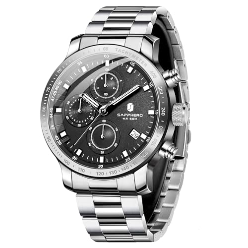 SAPPHERO Uhren Herren Chronograph Herrenuhren Analog Quarz, 50M Wasserdicht, Leuchtende Zeiger, Datum, Lässig Business Armbanduhr, Klassisches Design, Elegantes Geschenk SAPPHERO Uhren Herren Chronograph Herrenuhren Analog Quarz, 50M Wasserdicht, Leuchtende Zeiger, Datum, Lässig Business Armbanduhr, Klassisches Design, Elegantes Geschenk von SAPPHERO
