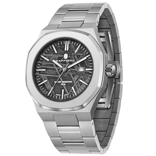 SAPPHERO Uhren Herren Edelstahl 50M Wasserdicht Armbanduhr Herren Klassisch Luxus Analog Quarz Herrenuhren mit Kalender Elegantes Geschenk für Männer von SAPPHERO