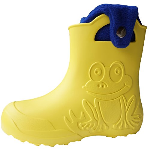 Demar Kinder Mädchen Jungen Gummistiefel Regenstiefel leichtes Eva Material Gelb Gefüttert Mit Druckknopf 24/25 EU von SAPRO SYSTEM