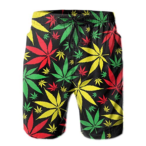 SARA NELL Herren Badehose Reggae Rasta Marihuana Leaf Weed Surfen Strand Board Shorts Bademode - Weiß - Large von SARA NELL