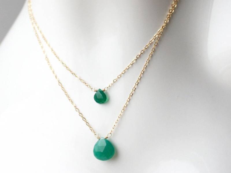 Doppelte Halskette Aus Grünem Onyx, Facettierte Edelstein-Halskette, Verstellbare Handgefertigte Geschichtete Steinkette, Geburtsstein-Schmuck von SARAHHEALYDESIGNNYC