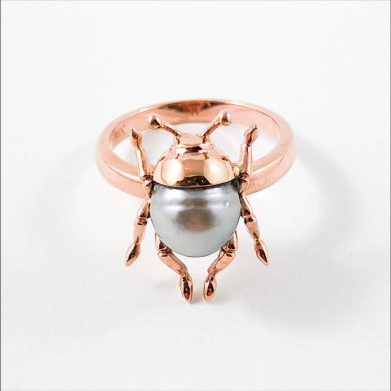 Beetle Bug Insekt Tahitiperle 14K Roségold Ring - Wählen Sie Ihre Ringgröße von SARAHHUGHESfinegems