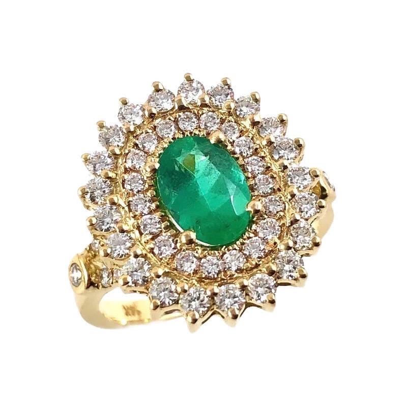 Smaragd Oval Und Diamant Gelbgoldring - Wählen Sie Ihre Ringgröße von SARAHHUGHESfinegems
