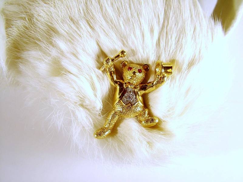 Vintage Attwood & Sawyer Gold Strass Tanzen Teddybär Cane-Hut Vintage Attwood & Sawyer Gold Strass Tanzen Teddybär Cane-Hut von SARAHSVINTAGEBAUBLES