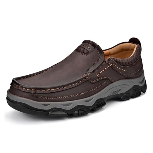 Men's Orthopedic Walking Shoes,Casual Comfort Sneakers with Arch Support,Lightweight Breathable Slip On Leather Loafers (Brown No Lace Up, 49) von SARAYO