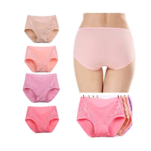 SARAYO 4pcs 2023 Plus Size High Waist Leak Proof Cotton Panties,Lace Tummy Control Underwear for Women,Soft Breathable Briefs (D, 4XL) von SARAYO