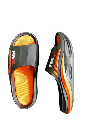 SARBAZ Hausschuhe für Herren Haus und Dusche, rutschfeste Hausschuhe, leichte Bad-Sandalen, Orange/Abendrot im Zickzackmuster (Sunset Chevron), 46 EU von SARBAZ